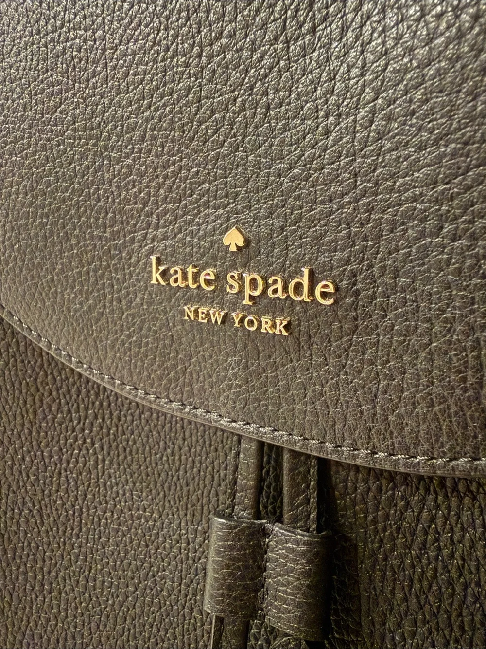 kate spade Black Pebbled Leather Backpack with Gold Logo